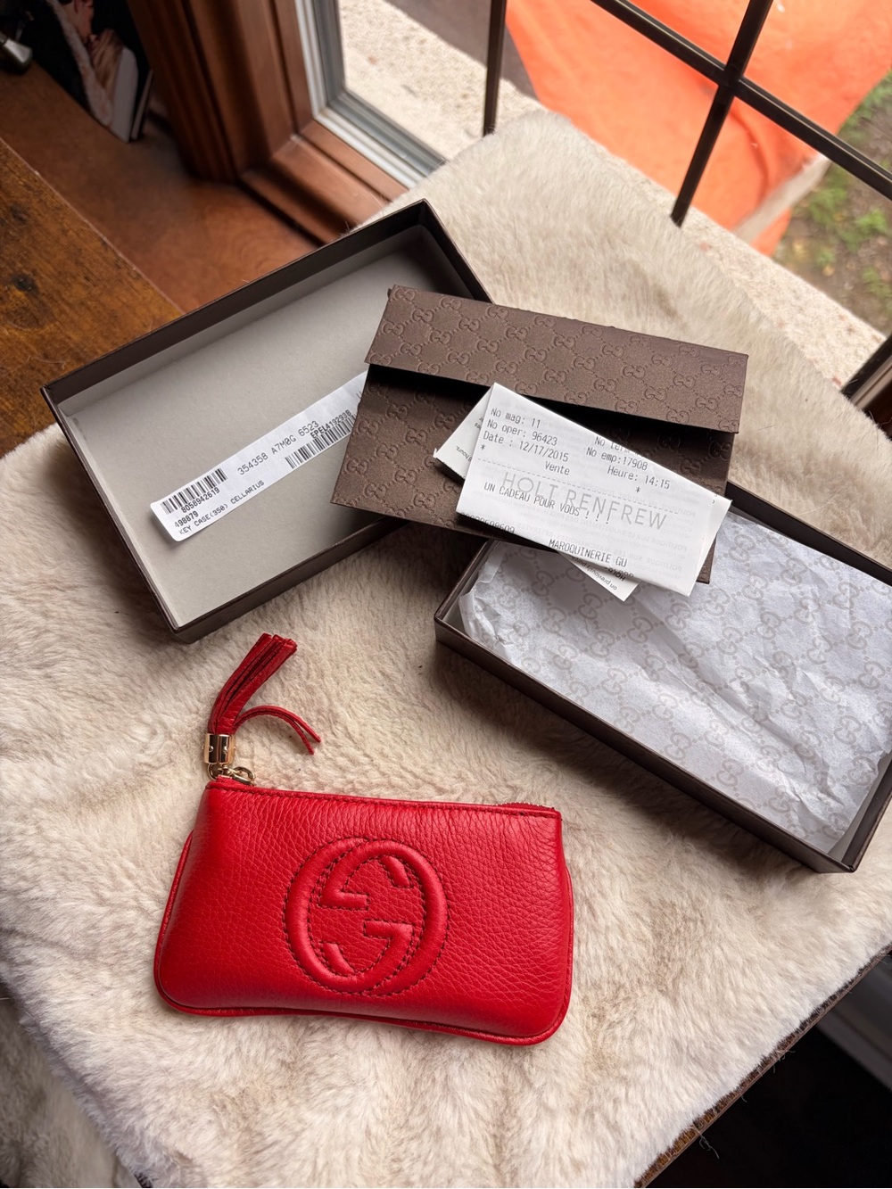 GUCCI RED LEATHER SOHO KEY POUCH
